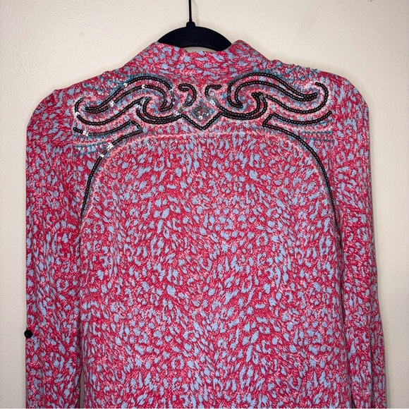 Roar Western Leopard Print Sequin & Rhinestone Button Down Size Small - Picture 7 of 9